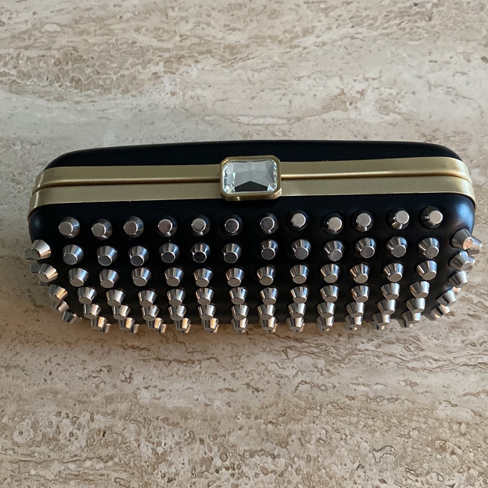 Zara Black Clutch with Gold Trim and Silver Studs